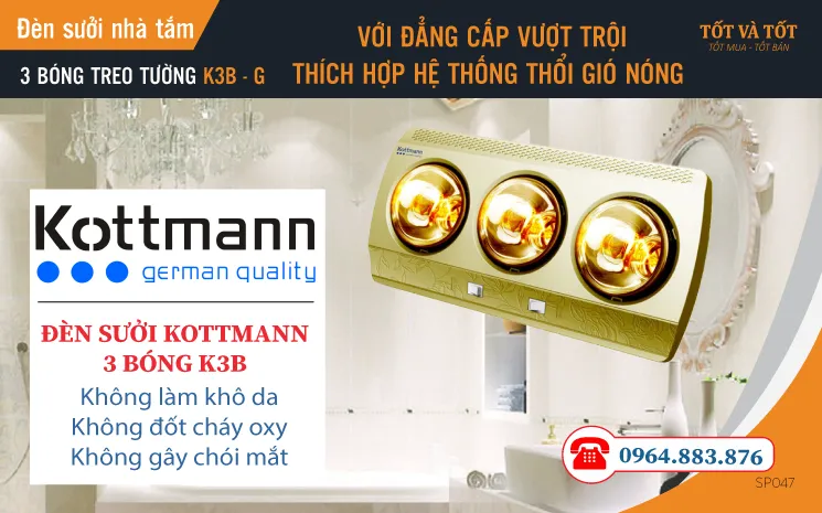 Đèn sưởi nhà tắm loại 3 bóng K3B - G